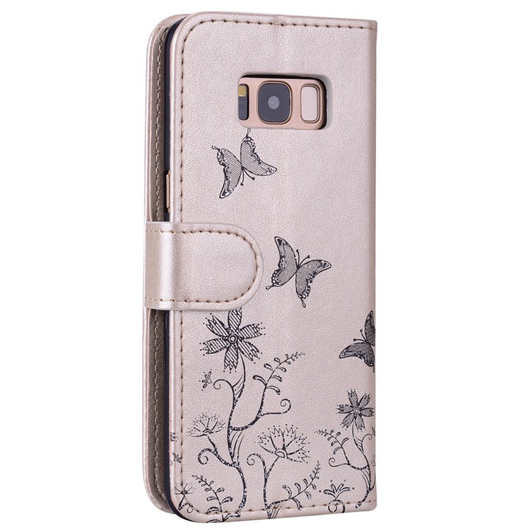 Flash Powder Butterfly Pattern Cell Phone Leather Wallet Case for Samsung Galaxy S8 SM-G950 - Gold-2