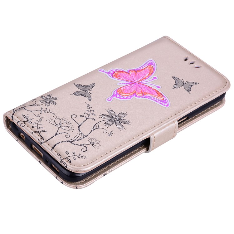Flash Powder Butterfly Pattern Cell Phone Leather Wallet Case for Samsung Galaxy S8 SM-G950 - Gold-3
