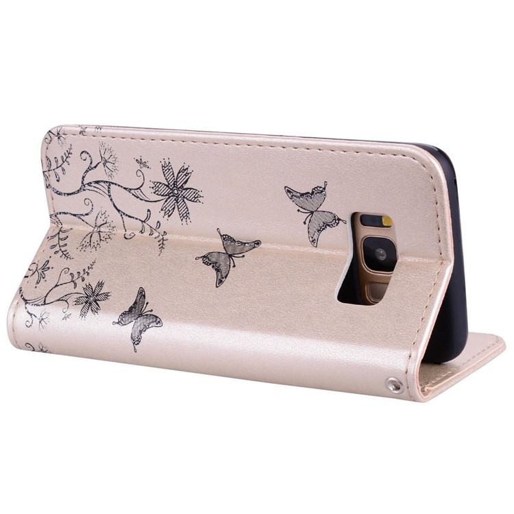Flash Powder Butterfly Pattern Cell Phone Leather Wallet Case for Samsung Galaxy S8 SM-G950 - Gold-4