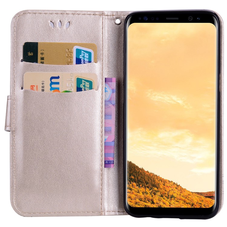 Flash Powder Butterfly Pattern Cell Phone Leather Wallet Case for Samsung Galaxy S8 SM-G950 - Gold-5