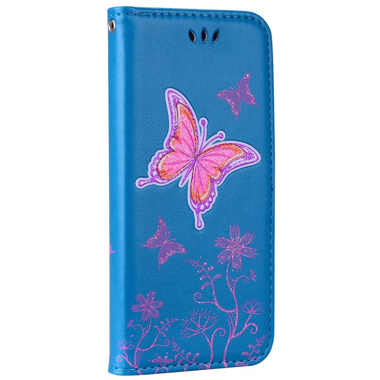 Flash Powder Butterfly Pattern Leather Stand Case with Card Slots for Samsung Galaxy S8 SM-G950 - Blue-1