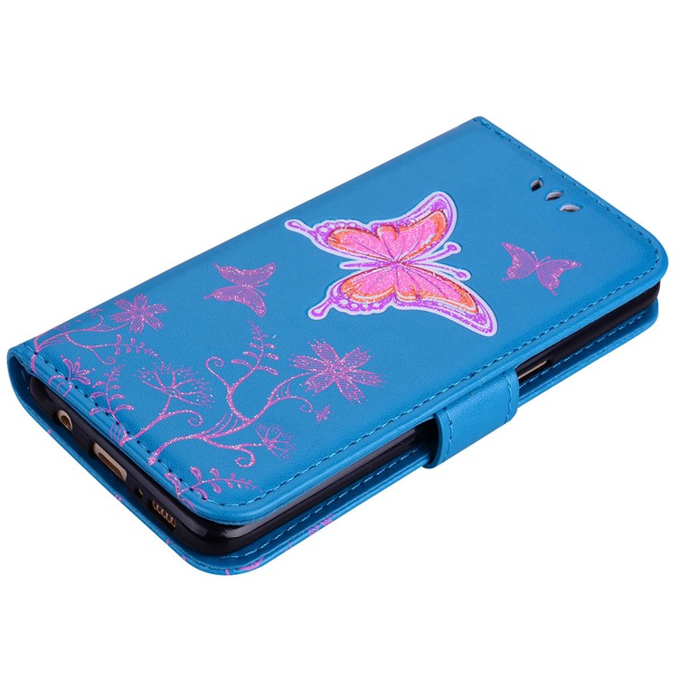 Flash Powder Butterfly Pattern Leather Stand Case with Card Slots for Samsung Galaxy S8 SM-G950 - Blue-2