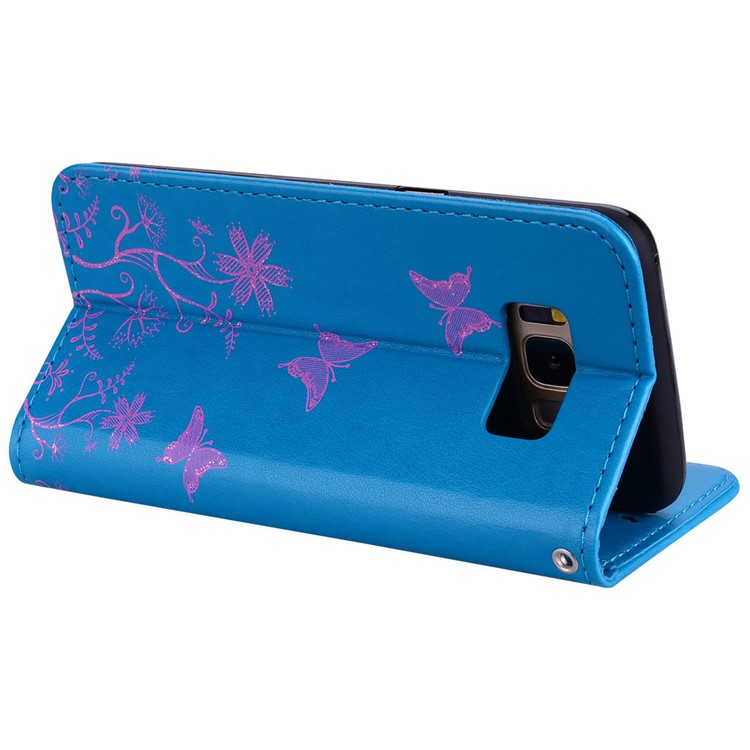 Flash Powder Butterfly Pattern Leather Stand Case with Card Slots for Samsung Galaxy S8 SM-G950 - Blue-3