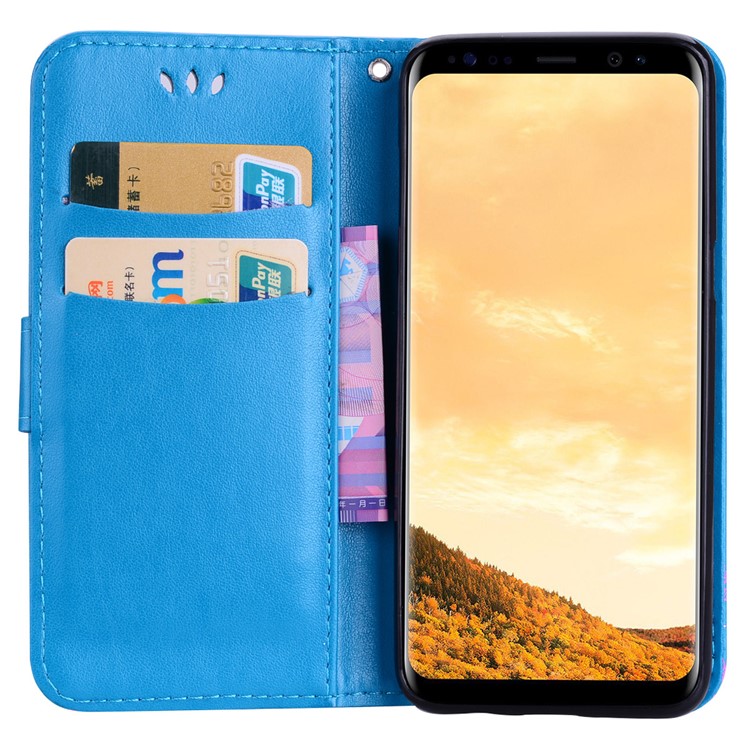 Flash Powder Butterfly Pattern Leather Stand Case with Card Slots for Samsung Galaxy S8 SM-G950 - Blue-4