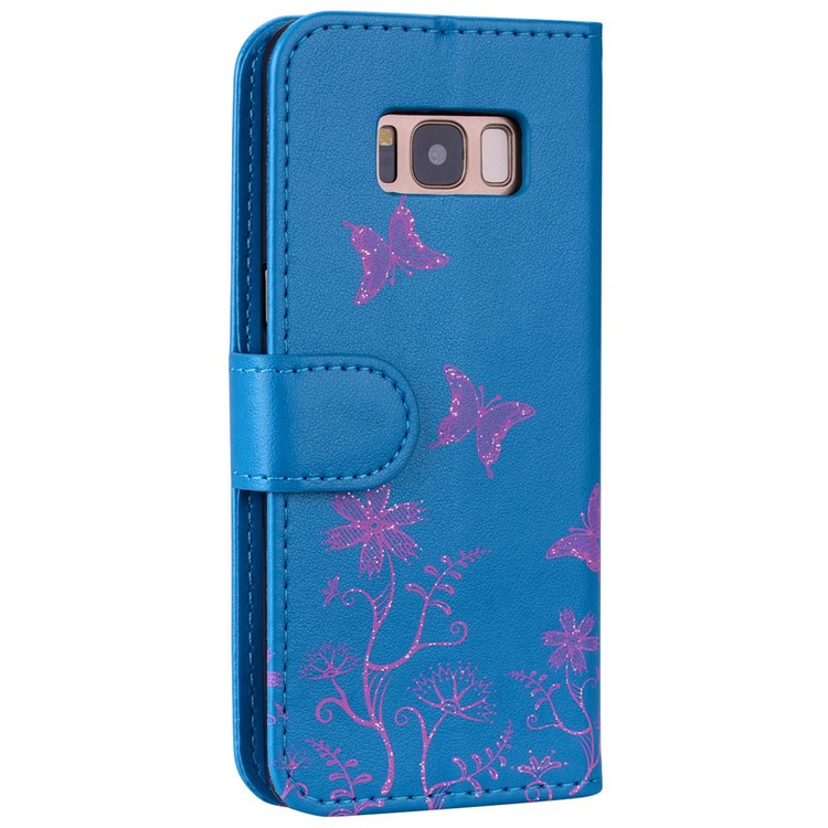 Flash Powder Butterfly Pattern Leather Stand Case with Card Slots for Samsung Galaxy S8 SM-G950 - Blue-5
