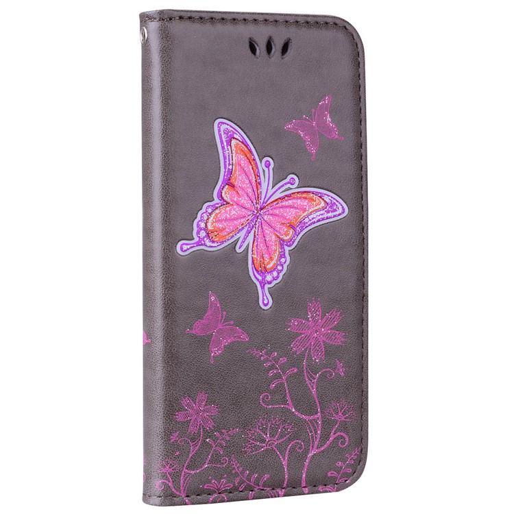 Flash Powder Butterfly Pattern Leather Wallet Case for Samsung Galaxy S8+ SM-G955 - Black-1