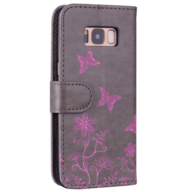 Flash Powder Butterfly Pattern Leather Wallet Case for Samsung Galaxy S8+ SM-G955 - Black-2