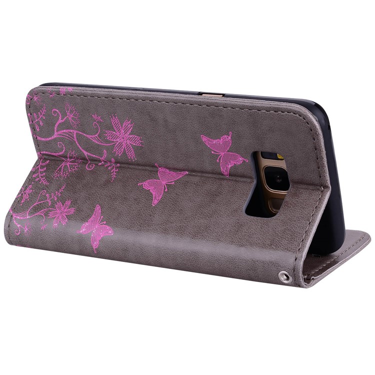 Flash Powder Butterfly Pattern Leather Wallet Case for Samsung Galaxy S8+ SM-G955 - Black-4