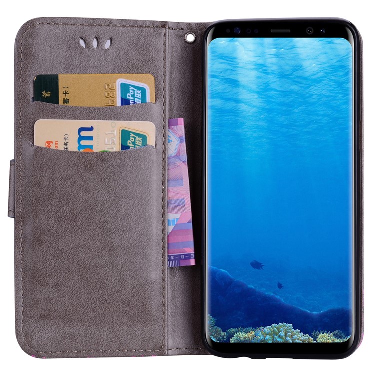 Flash Powder Butterfly Pattern Leather Wallet Case for Samsung Galaxy S8+ SM-G955 - Black-5