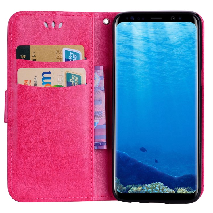 Flash Powder Butterfly Pattern Leather Wallet Shell Case for Samsung Galaxy S8+ SM-G955 - Rose-4