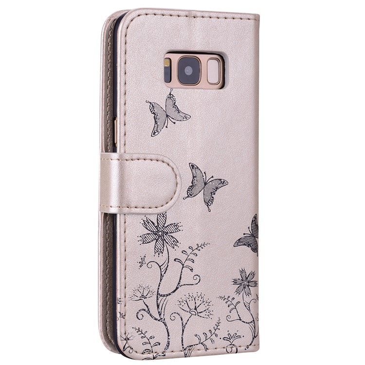 Flash Powder Butterfly Pattern PU Leather Wallet Case for Samsung Galaxy S8+ SM-G955 - Gold-2