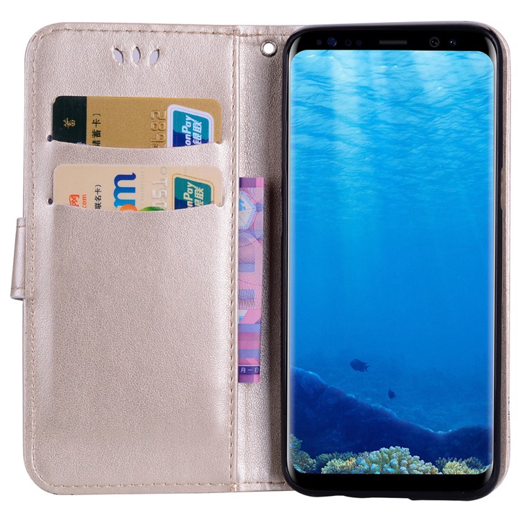 Flash Powder Butterfly Pattern PU Leather Wallet Case for Samsung Galaxy S8+ SM-G955 - Gold-5