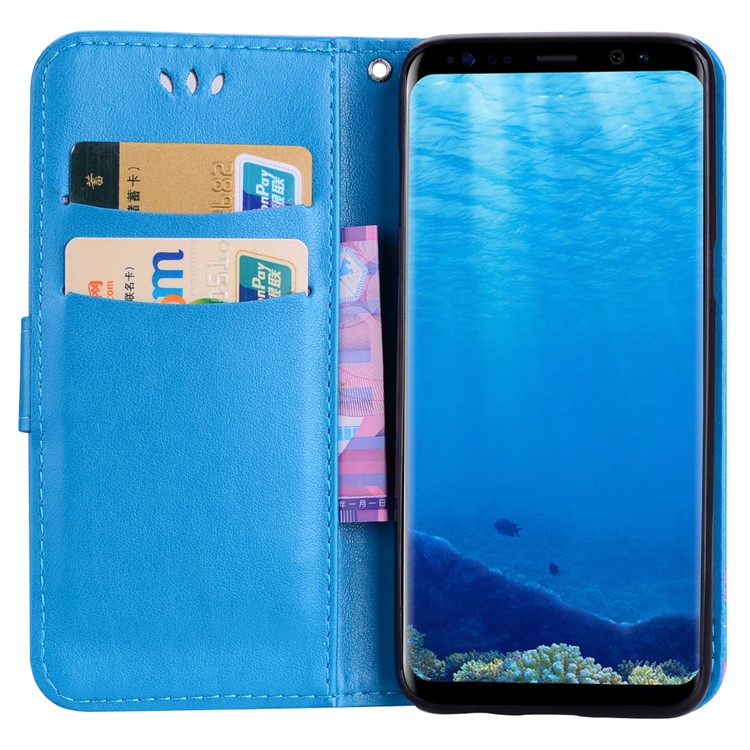 Flash Powder Butterfly Pattern Magnetic Leather Wallet Case for Samsung Galaxy S8+ SM-G955 - Blue-4
