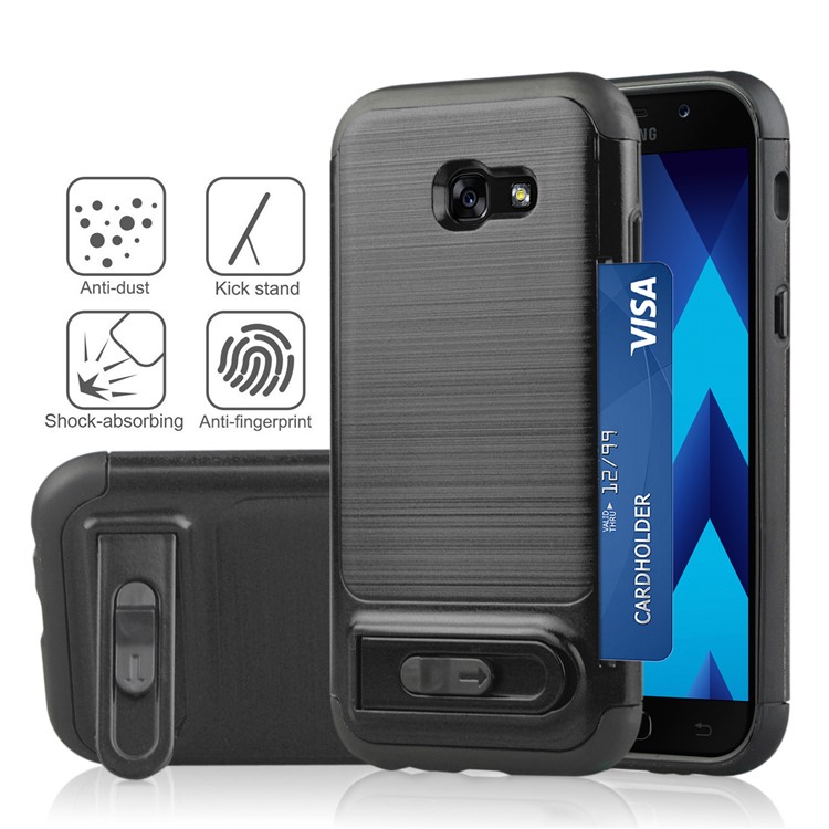 ANGIBABE Brushed Kickstand TPU+PC Hybrid Case with Card Slot for Samsung Galaxy A5 (2017) A520F - Black-1