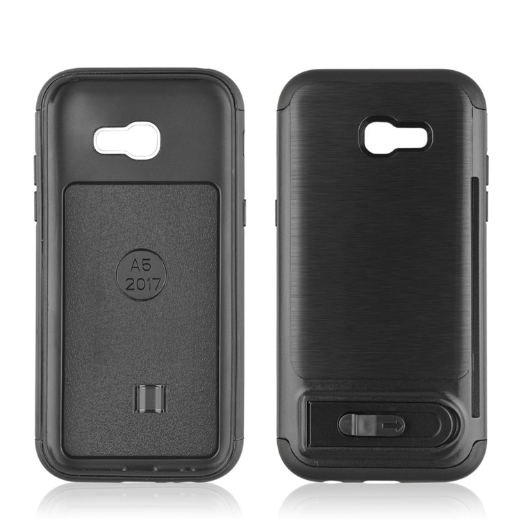 ANGIBABE Brushed Kickstand TPU+PC Hybrid Case with Card Slot for Samsung Galaxy A5 (2017) A520F - Black-2