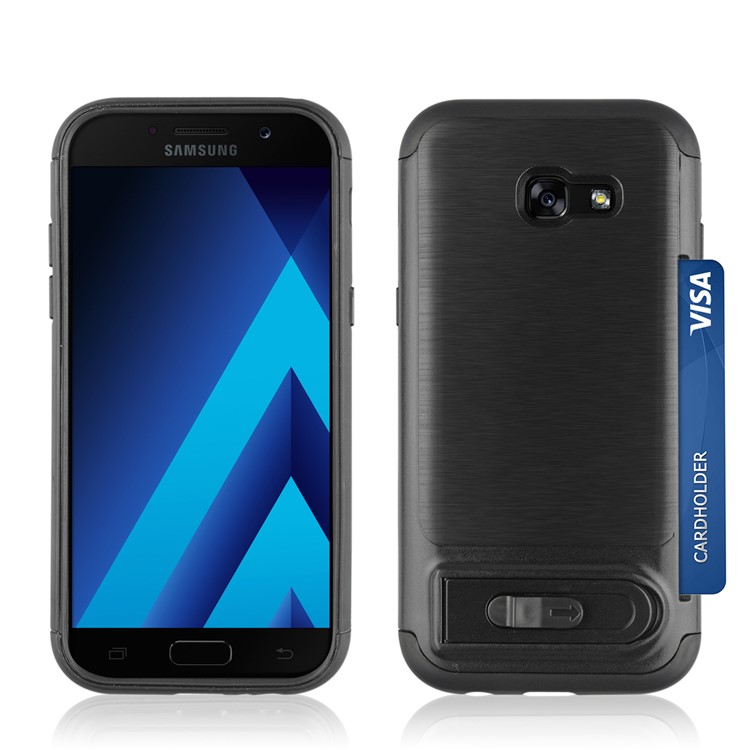 ANGIBABE Brushed Kickstand TPU+PC Hybrid Case with Card Slot for Samsung Galaxy A5 (2017) A520F - Black-3