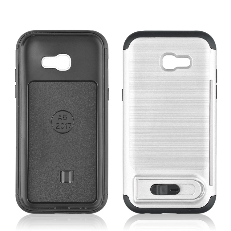 ANGIBABE Brushed Kickstand TPU+PC Hybrid Cover with Card Slot for Samsung Galaxy A5 (2017) A520F - Silver-3