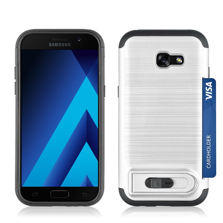 ANGIBABE Brushed Kickstand TPU+PC Hybrid Cover with Card Slot for Samsung Galaxy A5 (2017) A520F - Silver-5