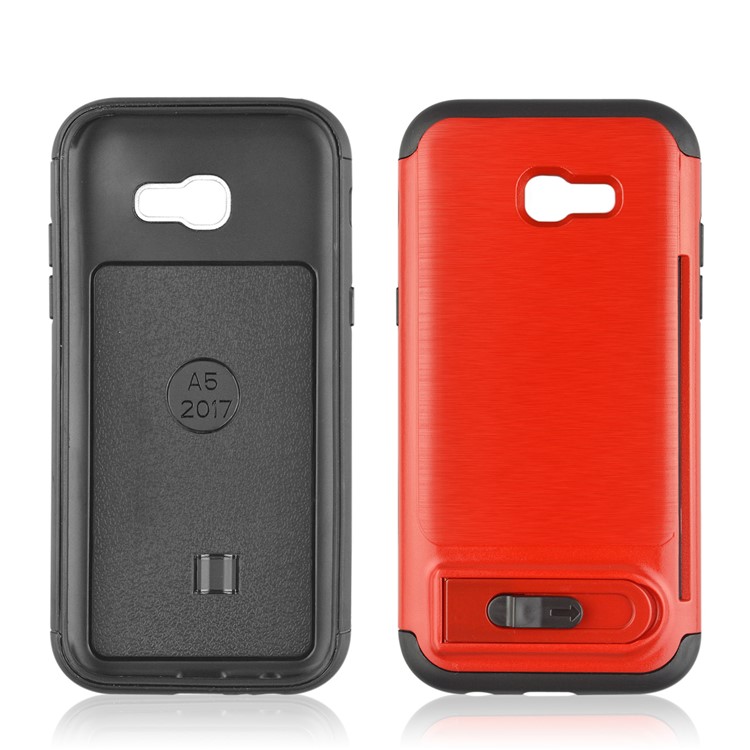ANGIBABE Brushed Kickstand TPU+PC Hybrid Case with Card Slot for Samsung Galaxy A5 (2017) A520F - Red-2