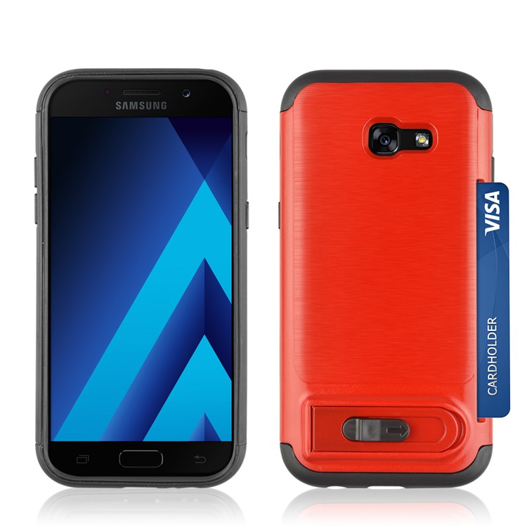 ANGIBABE Brushed Kickstand TPU+PC Hybrid Case with Card Slot for Samsung Galaxy A5 (2017) A520F - Red-3