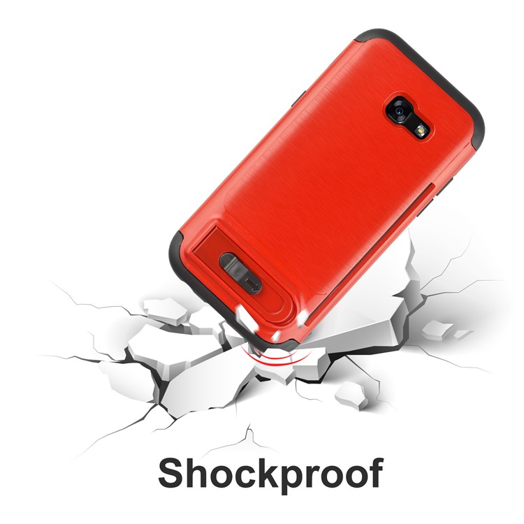 ANGIBABE Brushed Kickstand TPU+PC Hybrid Case with Card Slot for Samsung Galaxy A5 (2017) A520F - Red-6