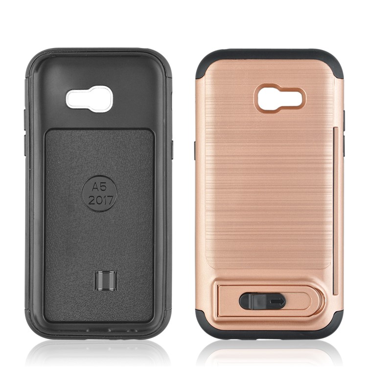 ANGIBABE Brushed Kickstand TPU+PC Mobile Phone Case for Samsung Galaxy A5 (2017) A520F - Rose Gold-3