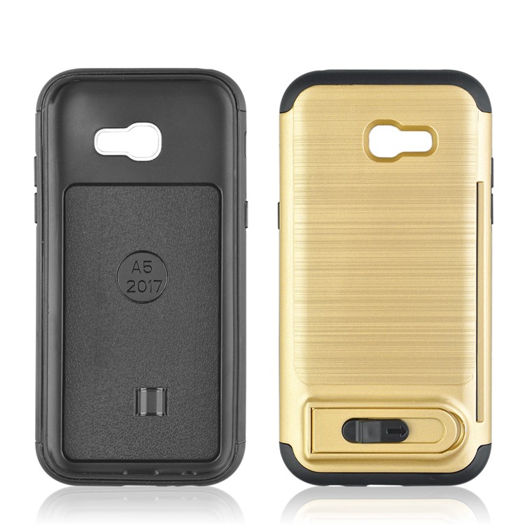 ANGIBABE Brushed Kickstand TPU+PC Mobile Phone Cover for Samsung Galaxy A5 (2017) A520F - Gold-3