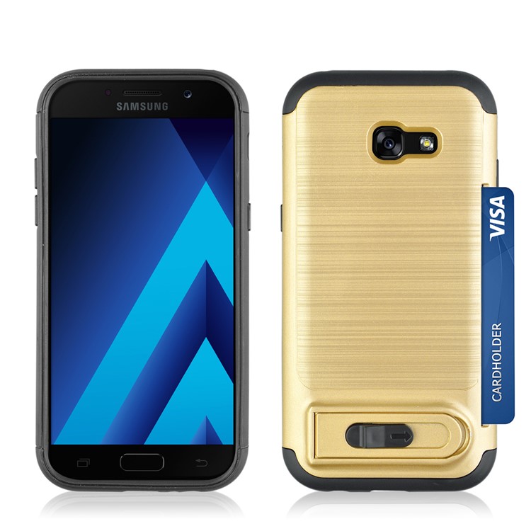 ANGIBABE Brushed Kickstand TPU+PC Mobile Phone Cover for Samsung Galaxy A5 (2017) A520F - Gold-5
