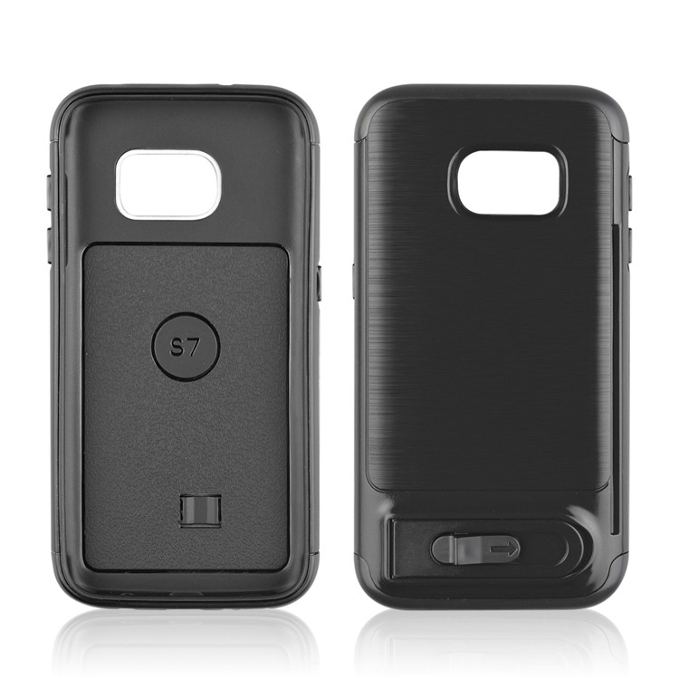ANGIBABE Card Holder Brushed PC + TPU Hybrid Kickstand Case for Samsung Galaxy S7 SM-G930 - Black-2