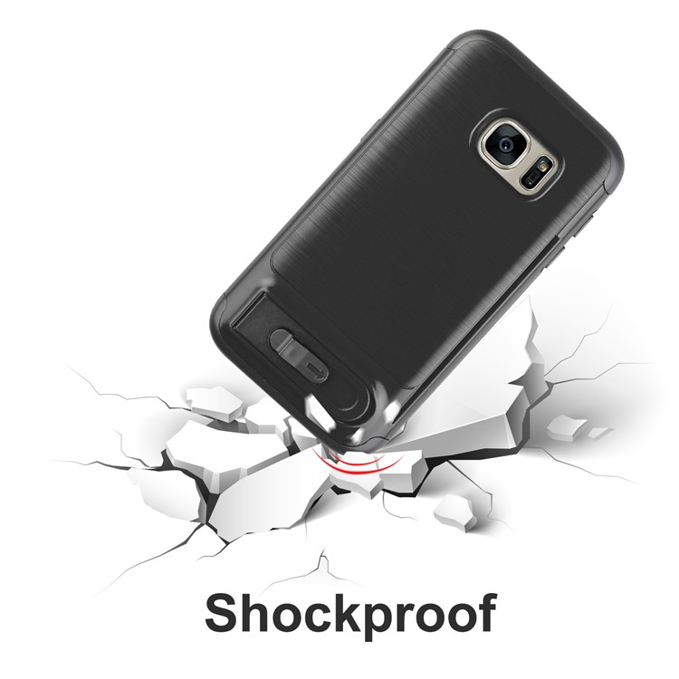 ANGIBABE Card Holder Brushed PC + TPU Hybrid Kickstand Case for Samsung Galaxy S7 SM-G930 - Black-6