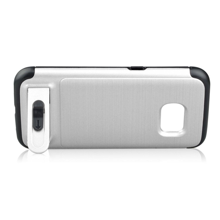 ANGIBABE Card Holder Brushed PC + TPU Hybrid Kickstand Cover for Samsung Galaxy S7 SM-G930 - Silver-4