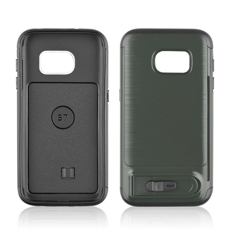 ANGIBABE Card Holder Brushed PC + TPU Hybrid Kickstand Shell for Samsung Galaxy S7 SM-G930 - Dark Grey-2