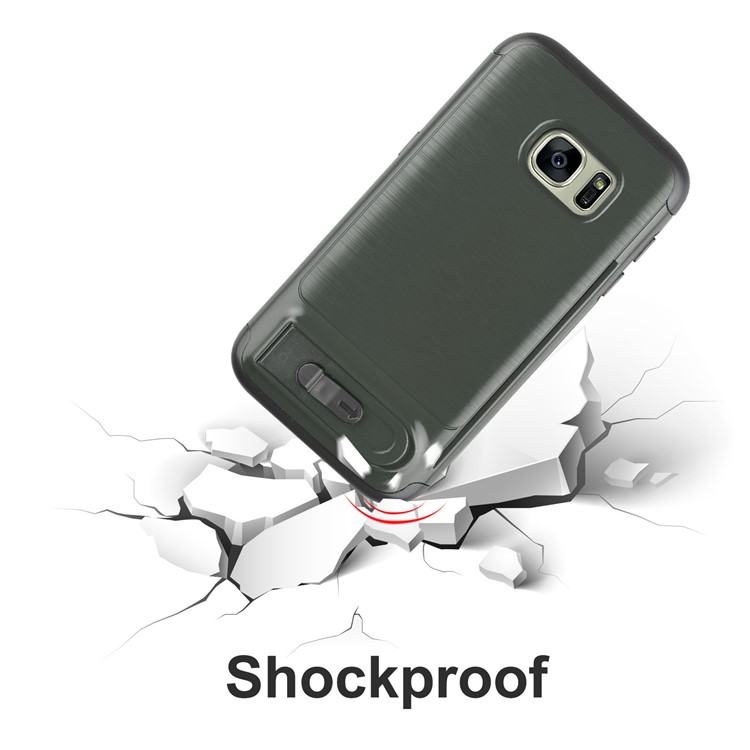 ANGIBABE Card Holder Brushed PC + TPU Hybrid Kickstand Shell for Samsung Galaxy S7 SM-G930 - Dark Grey-6
