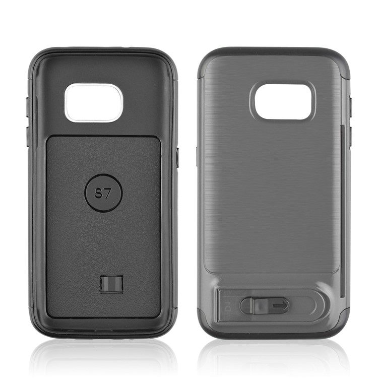 ANGIBABE Card Holder Brushed PC + TPU Hybrid Kickstand Casing for Samsung Galaxy S7 SM-G930 - Light Grey-2