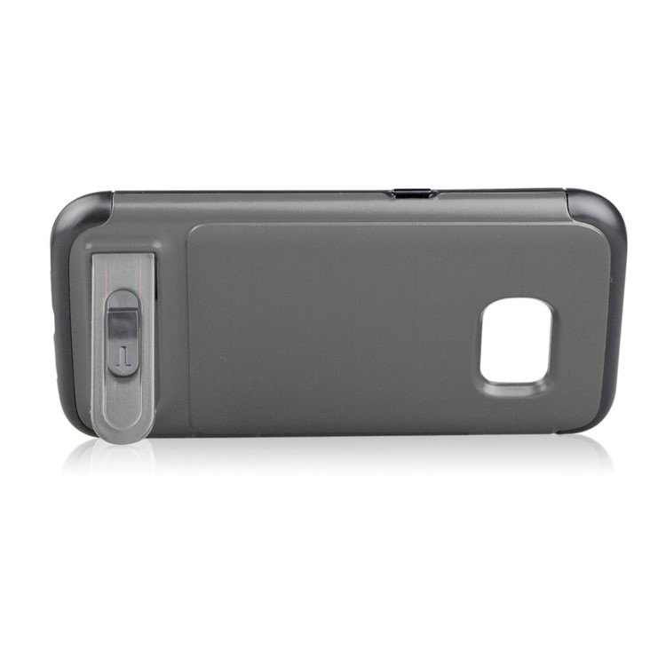 ANGIBABE Card Holder Brushed PC + TPU Hybrid Kickstand Casing for Samsung Galaxy S7 SM-G930 - Light Grey-4