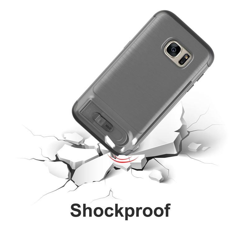 ANGIBABE Card Holder Brushed PC + TPU Hybrid Kickstand Casing for Samsung Galaxy S7 SM-G930 - Light Grey-6