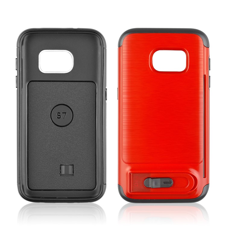 ANGIBABE Card Holder Brushed PC + TPU Combo Kickstand Case for Samsung Galaxy S7 SM-G930 - Red-2
