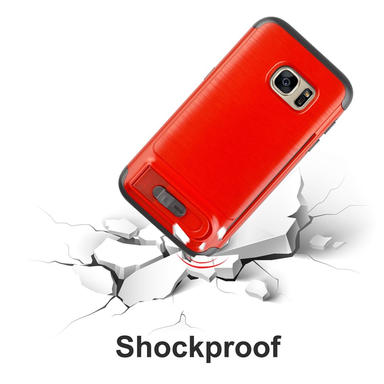 ANGIBABE Card Holder Brushed PC + TPU Combo Kickstand Case for Samsung Galaxy S7 SM-G930 - Red-6