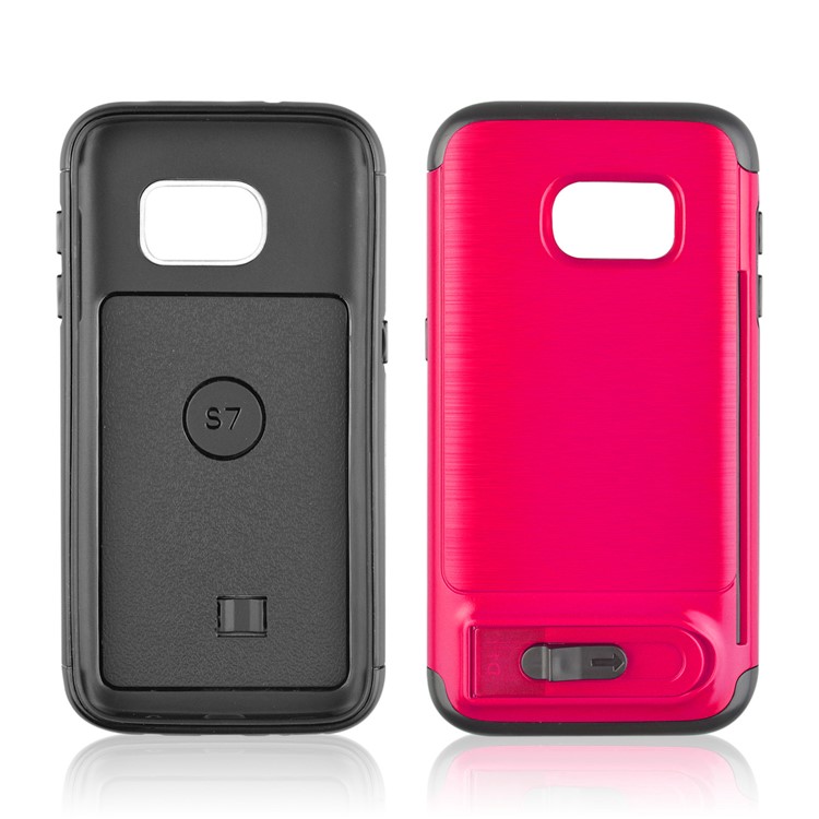 ANGIBABE Card Holder Brushed PC + TPU Combo Kickstand Cover for Samsung Galaxy S7 SM-G930 - Rose-2
