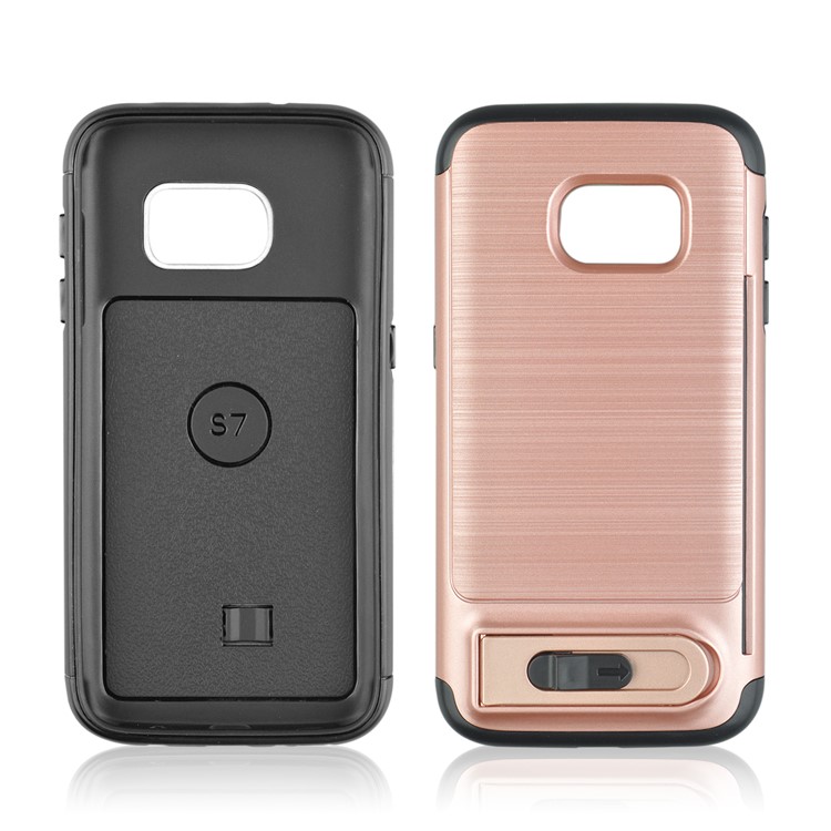 ANGIBABE Card Holder Brushed PC + TPU Combo Kickstand Shell for Samsung Galaxy S7 SM-G930 - Rose Gold-2