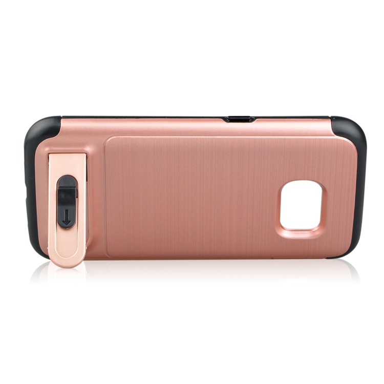 ANGIBABE Card Holder Brushed PC + TPU Combo Kickstand Shell for Samsung Galaxy S7 SM-G930 - Rose Gold-4