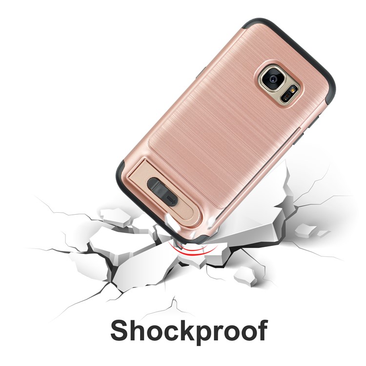 ANGIBABE Card Holder Brushed PC + TPU Combo Kickstand Shell for Samsung Galaxy S7 SM-G930 - Rose Gold-6