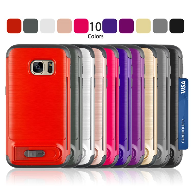 ANGIBABE Card Holder Brushed PC + TPU Combo Kickstand Shell for Samsung Galaxy S7 SM-G930 - Rose Gold-8