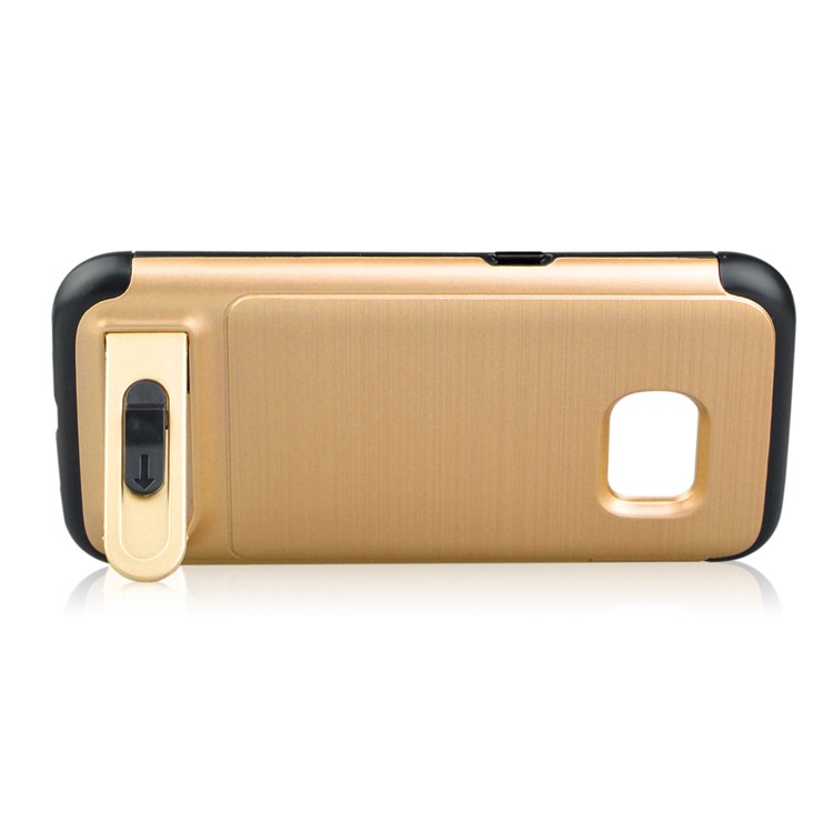 ANGIBABE Card Holder Brushed PC + TPU Combo Kickstand Mobile Phone Case for Samsung Galaxy S7 SM-G930 - Gold-4