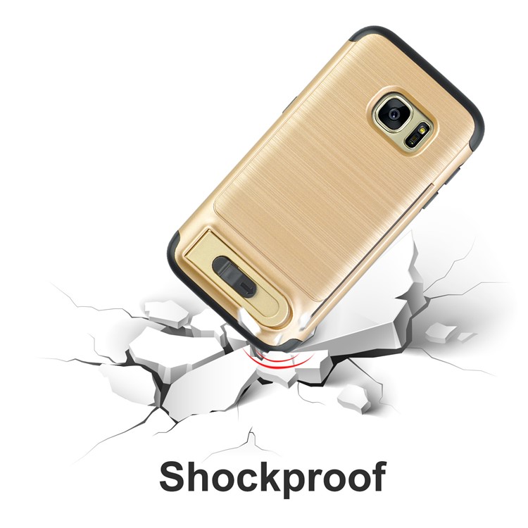 ANGIBABE Card Holder Brushed PC + TPU Combo Kickstand Mobile Phone Case for Samsung Galaxy S7 SM-G930 - Gold-6