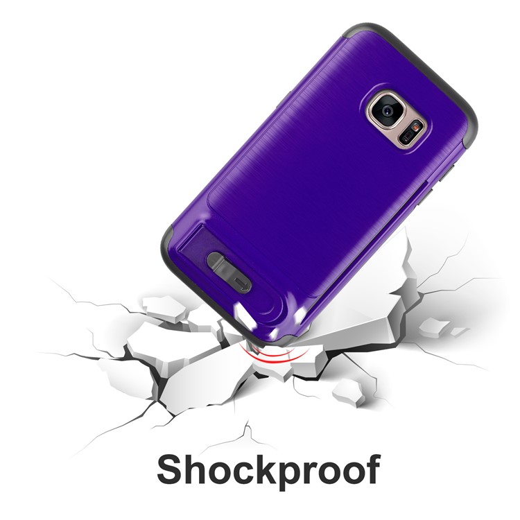 ANGIBABE Card Holder Brushed PC + TPU Hybrid Kickstand Cell Phone Case for Samsung Galaxy S7 SM-G930 - Dark Purple-6