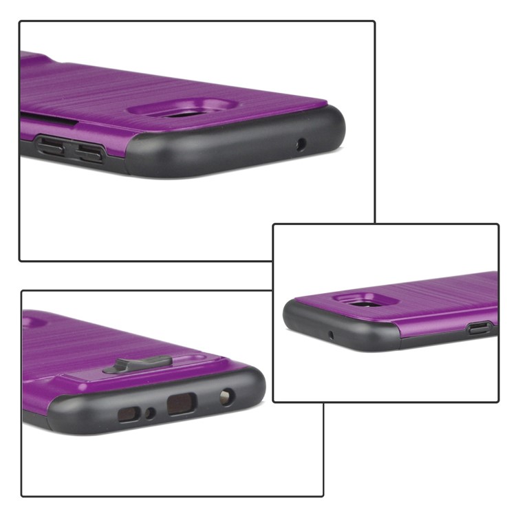 ANGIBABE Card Holder Brushed PC + TPU Hybrid Kickstand Protective Case for Samsung Galaxy S7 SM-G930 - Light Purple-5
