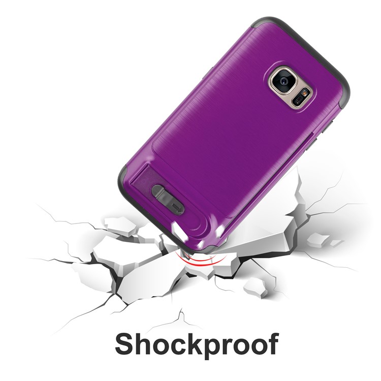 ANGIBABE Card Holder Brushed PC + TPU Hybrid Kickstand Protective Case for Samsung Galaxy S7 SM-G930 - Light Purple-6