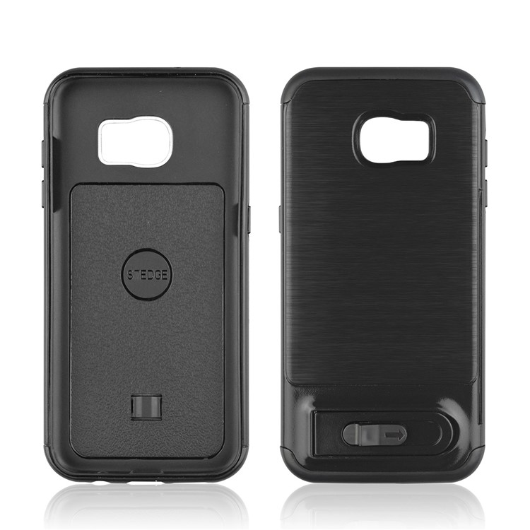 ANGIBABE Card Holder Brushed PC + TPU Kickstand Case for Samsung Galaxy S7 edge SM-G935 - Black-2