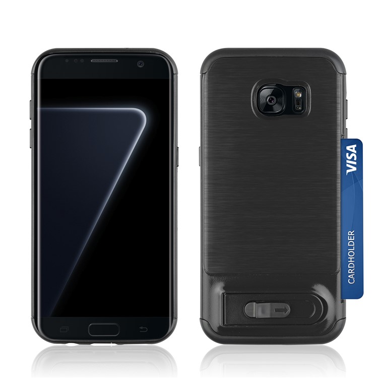 ANGIBABE Card Holder Brushed PC + TPU Kickstand Case for Samsung Galaxy S7 edge SM-G935 - Black-3